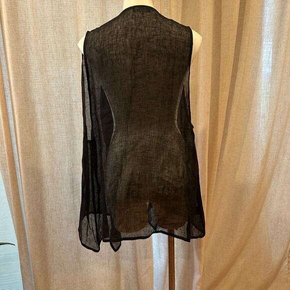Eskandar Black Linen Vest sz 0 A-Line waistcoat waterfall front long vest - Picture 5 of 8